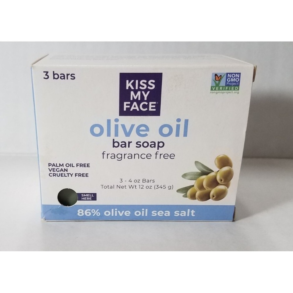 Kiss My Face Olive Oil Vegan Bar Soap Fragrance Free 3pk 4oz‎ Bars NEW